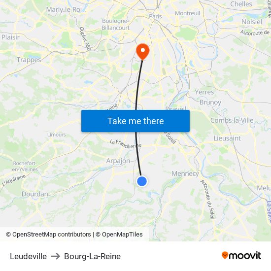 Leudeville to Bourg-La-Reine map