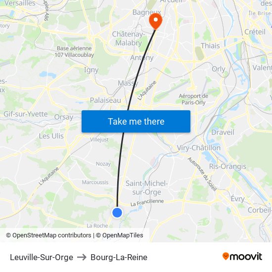 Leuville-Sur-Orge to Bourg-La-Reine map