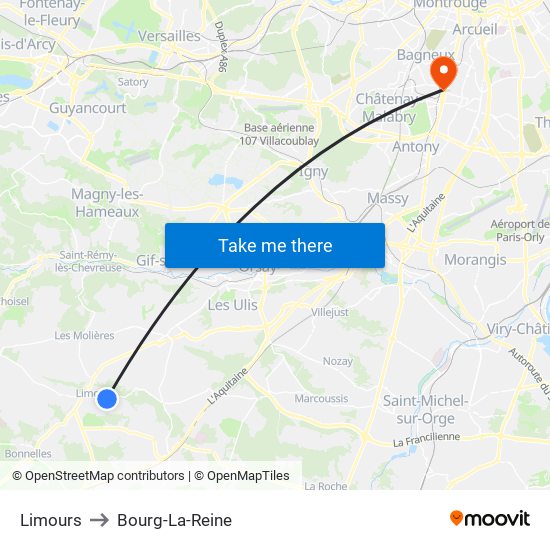 Limours to Bourg-La-Reine map