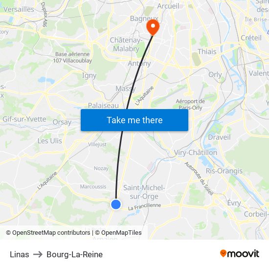 Linas to Bourg-La-Reine map