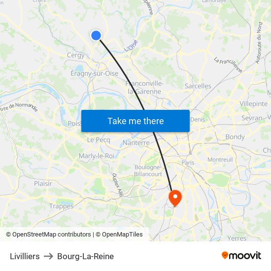 Livilliers to Bourg-La-Reine map