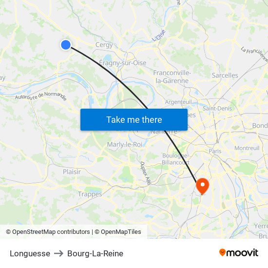 Longuesse to Bourg-La-Reine map