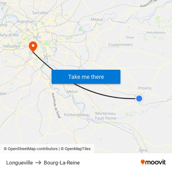 Longueville to Bourg-La-Reine map