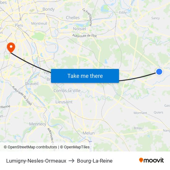 Lumigny-Nesles-Ormeaux to Bourg-La-Reine map