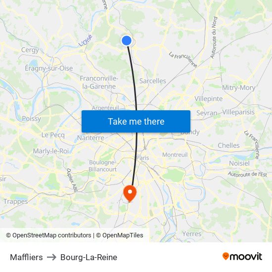 Maffliers to Bourg-La-Reine map