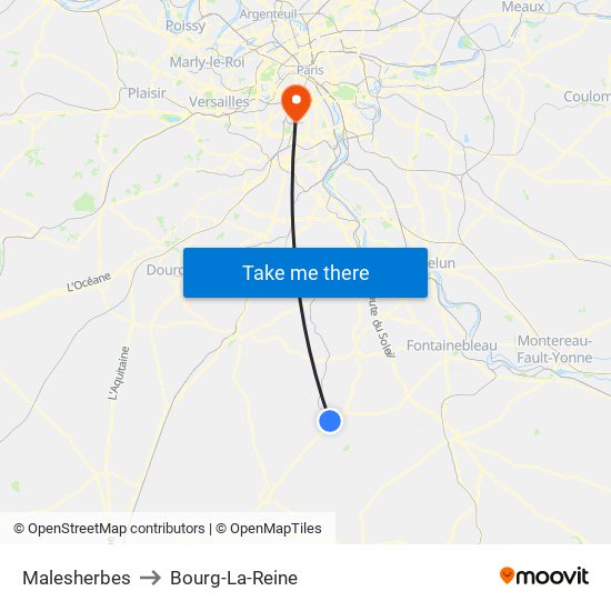 Malesherbes to Bourg-La-Reine map