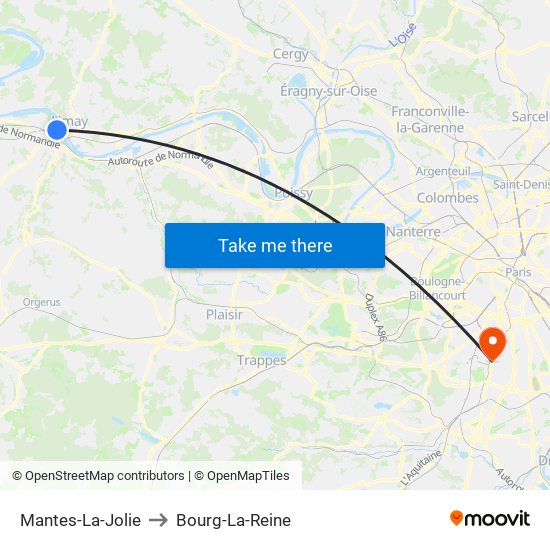 Mantes-La-Jolie to Bourg-La-Reine map