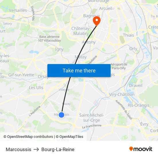 Marcoussis to Bourg-La-Reine map