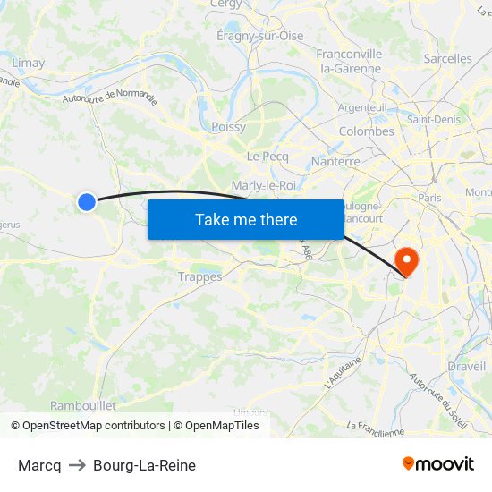 Marcq to Bourg-La-Reine map