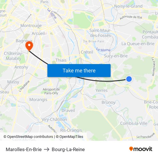 Marolles-En-Brie to Bourg-La-Reine map