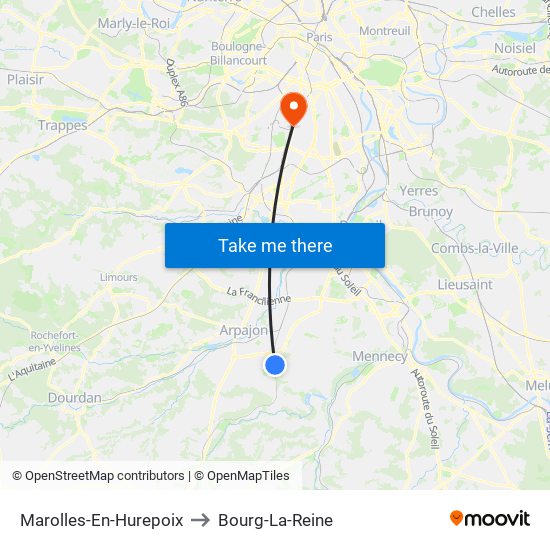 Marolles-En-Hurepoix to Bourg-La-Reine map
