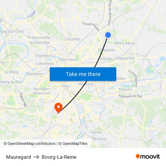Mauregard to Bourg-La-Reine map