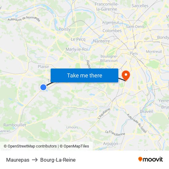 Maurepas to Bourg-La-Reine map