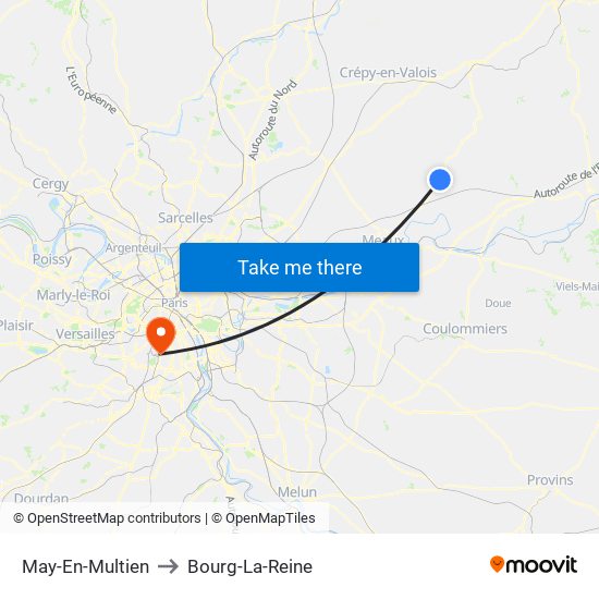 May-En-Multien to Bourg-La-Reine map