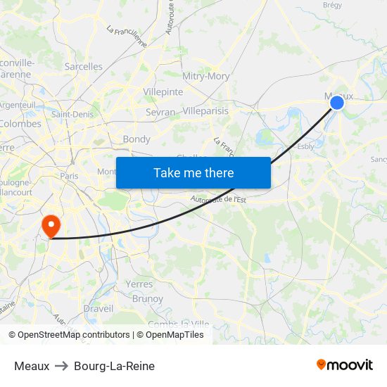 Meaux to Bourg-La-Reine map