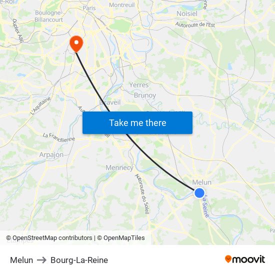 Melun to Bourg-La-Reine map