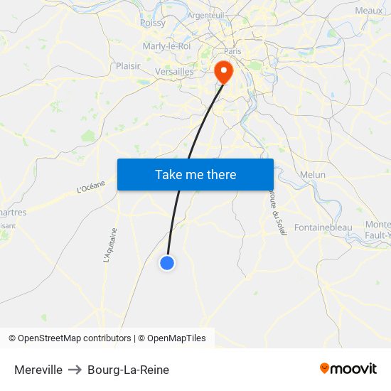 Mereville to Bourg-La-Reine map