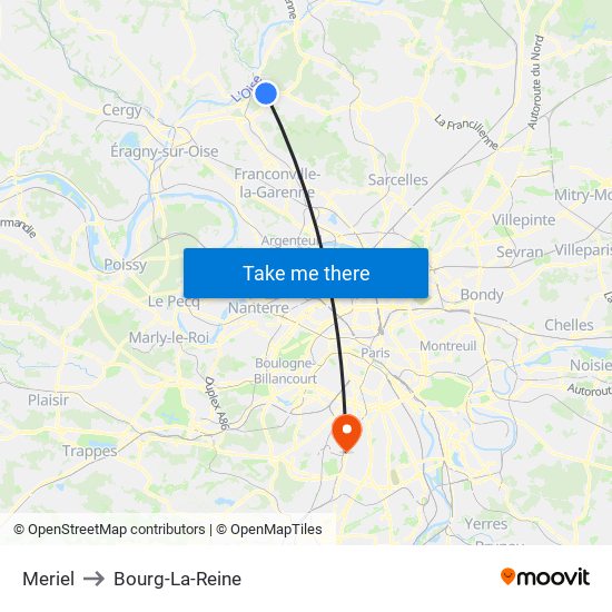 Meriel to Bourg-La-Reine map