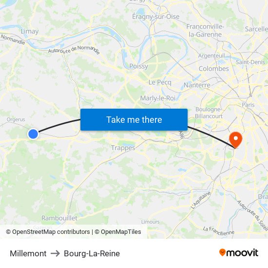 Millemont to Bourg-La-Reine map