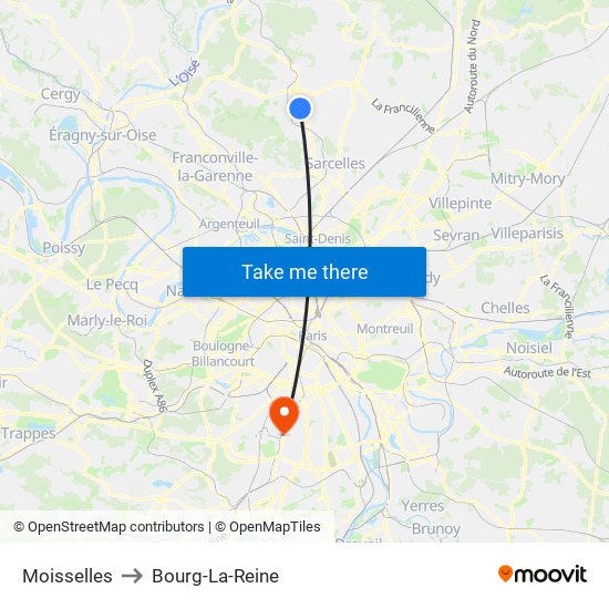 Moisselles to Bourg-La-Reine map