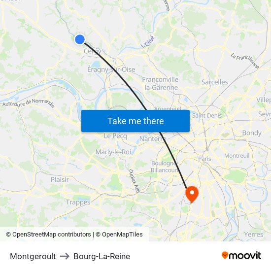 Montgeroult to Bourg-La-Reine map
