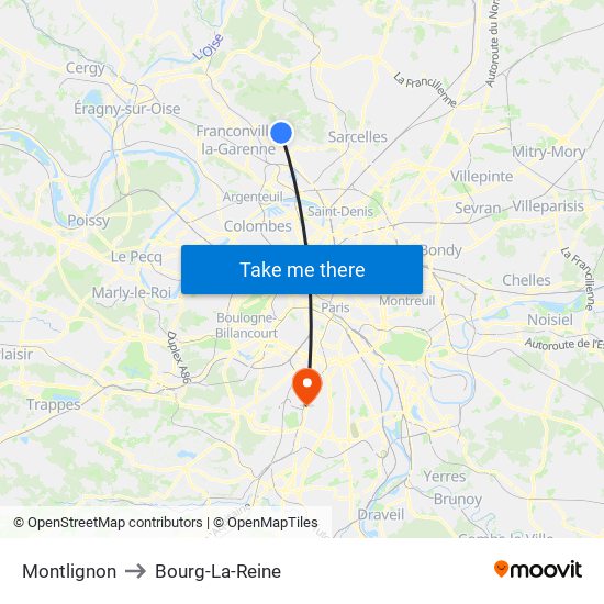 Montlignon to Bourg-La-Reine map