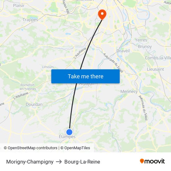 Morigny-Champigny to Bourg-La-Reine map