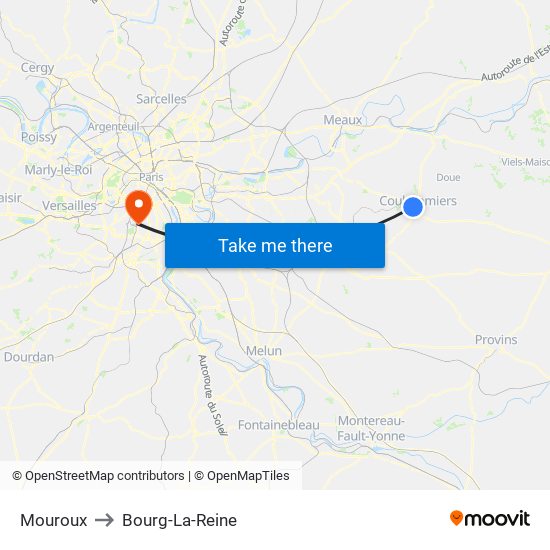 Mouroux to Bourg-La-Reine map