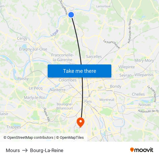 Mours to Bourg-La-Reine map