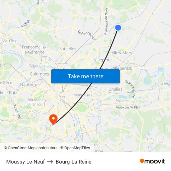 Moussy-Le-Neuf to Bourg-La-Reine map