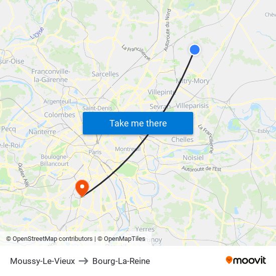 Moussy-Le-Vieux to Bourg-La-Reine map