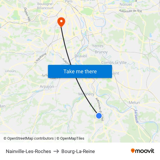 Nainville-Les-Roches to Bourg-La-Reine map