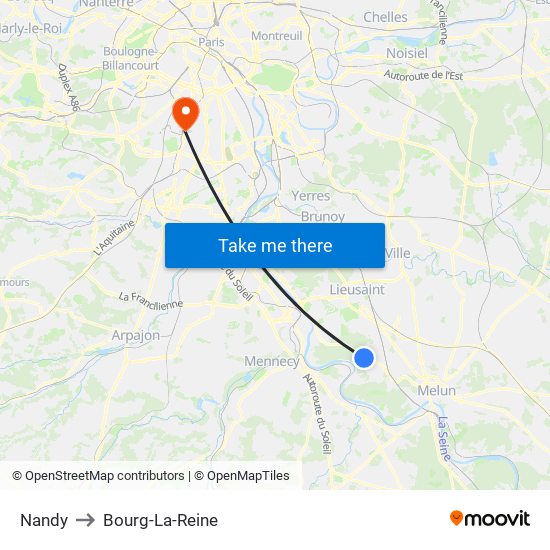Nandy to Bourg-La-Reine map
