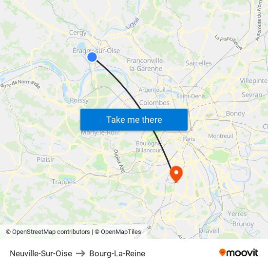 Neuville-Sur-Oise to Bourg-La-Reine map