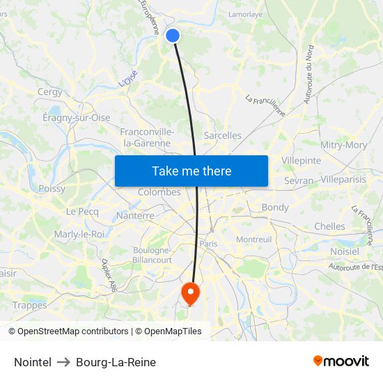 Nointel to Bourg-La-Reine map