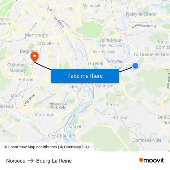 Noiseau to Bourg-La-Reine map