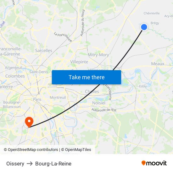 Oissery to Bourg-La-Reine map