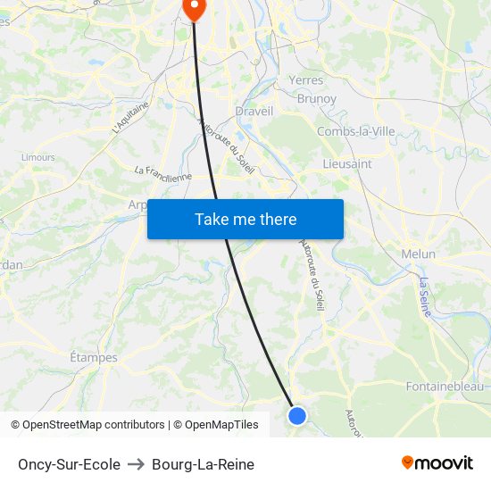 Oncy-Sur-Ecole to Bourg-La-Reine map