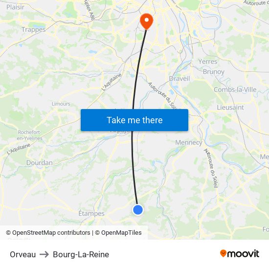 Orveau to Bourg-La-Reine map