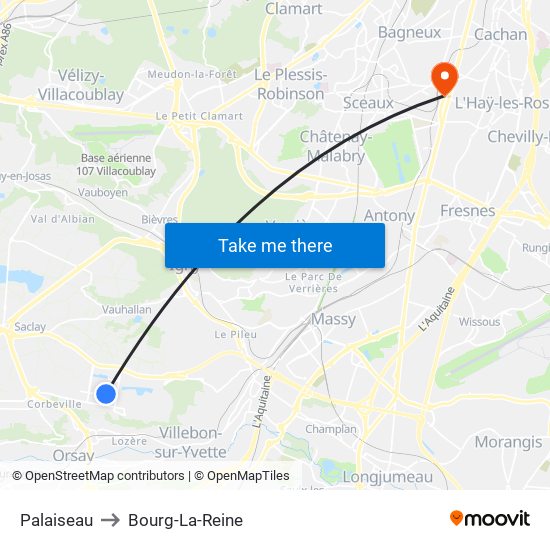 Palaiseau to Bourg-La-Reine map