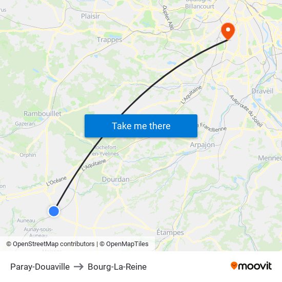 Paray-Douaville to Bourg-La-Reine map