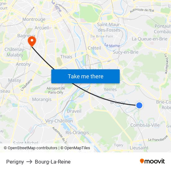 Perigny to Bourg-La-Reine map
