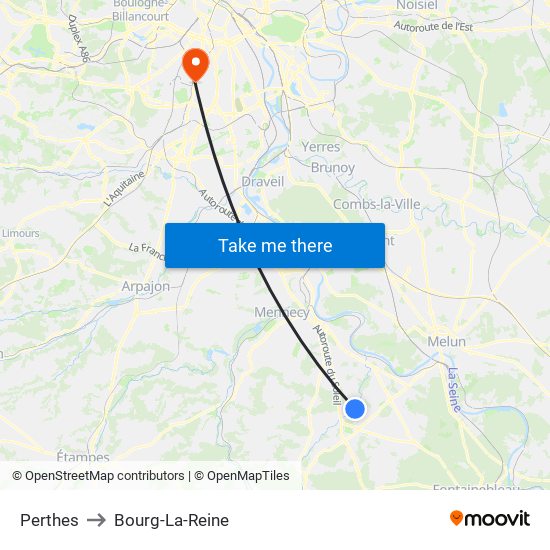 Perthes to Bourg-La-Reine map