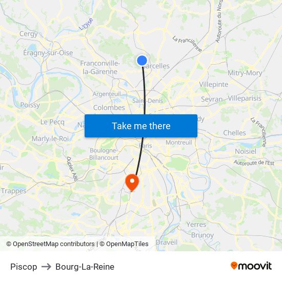 Piscop to Bourg-La-Reine map
