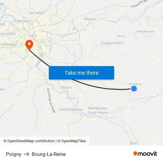 Poigny to Bourg-La-Reine map