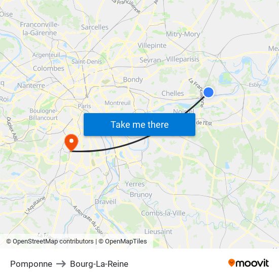 Pomponne to Bourg-La-Reine map