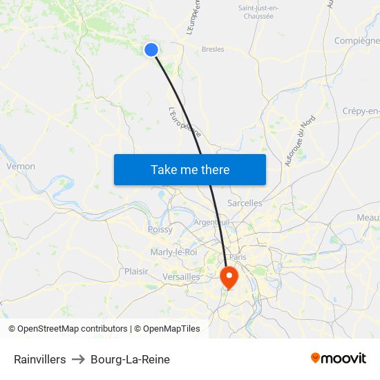 Rainvillers to Bourg-La-Reine map