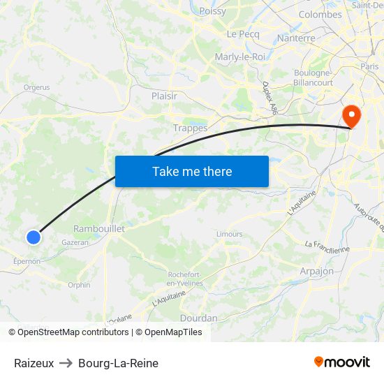 Raizeux to Bourg-La-Reine map