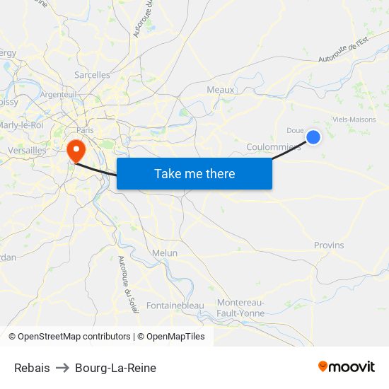 Rebais to Bourg-La-Reine map