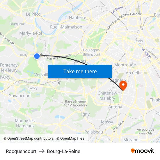Rocquencourt to Bourg-La-Reine map